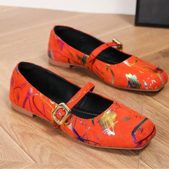 Stylish Orange Mary Jane Flats shoes - Picture 4 of 5